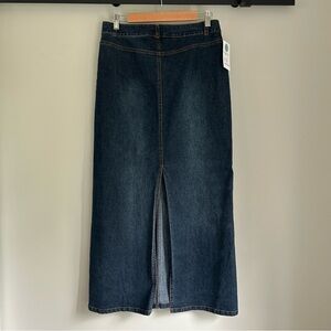 Vintage Denim Jean Long Maxi Straight Skirt Cargo Flap Patch Pockets